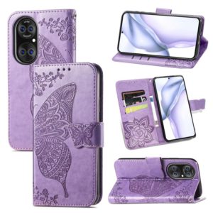 For Huawei P50 Butterfly Love Flowers Embossed Horizontal Flip Leather Case with Holder & Card Slots & Wallet & Lanyard(Light Purple) (OEM)