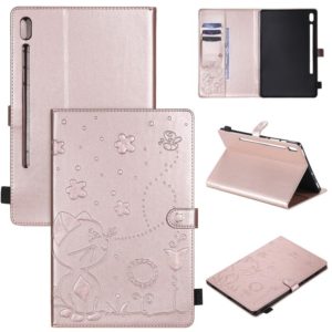 For Samsung Galaxy Tab S6 T860 Cat Bee Embossing Pattern Shockproof Table PC Protective Horizontal Flip Leather Case with Holder & Card Slots & Wallet & Pen Slot & Wake-up / Sleep Function(Rose Gold) (OEM)
