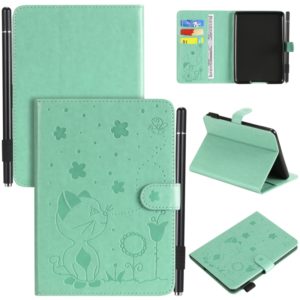 For Amazon Kindle Paperwhite 4 (2018) / 3 / 2 / 1 Cat Bee Embossing Pattern Shockproof Table PC Protective Horizontal Flip Leather Case with Card Slots & Wallet & Pen Slot & Sleep / Wake-up Function(Green) (OEM)