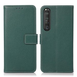 For Sony Xperia 1 III Litchi Texture PU + TPU Horizontal Flip Leather Case with Holder & Card Slots & Wallet(Dark Green) (OEM)