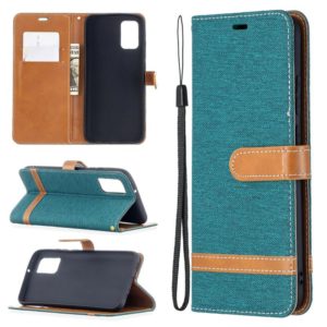 For Samsung Galaxy A02s (EU Version) Color Matching Denim Texture Horizontal Flip Leather Case with Holder & Card Slots & Wallet & Lanyard(Green) (OEM)