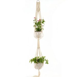 Double-deck O Type Macrame Hanging Flower Pots Decoration Indoor Outdoor Braided Rope Hanging Planter Plant Holder (OEM)