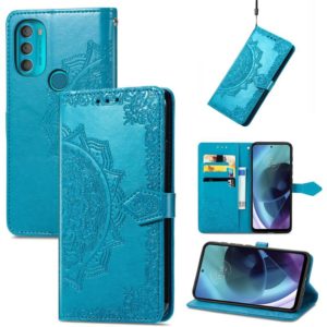 For Motorola Moto G71 5G Mandala Flower Embossed Flip Leather Phone Case(Blue) (OEM)