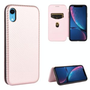 For iPhone XR Carbon Fiber Texture Horizontal Flip TPU + PC + PU Leather Case with Card Slot(Pink) (OEM)