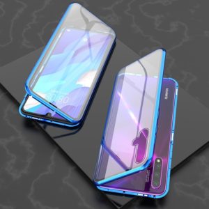 For Huawei Nova 5 Ultra Slim Double Sides Magnetic Adsorption Angular Frame Tempered Glass Magnet Flip Case(Blue) (OEM)