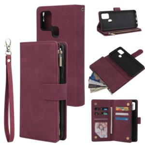 For Samsung Galaxy A21s Multifunctional Retro Frosted Horizontal Flip Leather Case with Card Slot & Holder & Zipper Wallet & Photo Frame & Lanyard(Red Wine) (OEM)