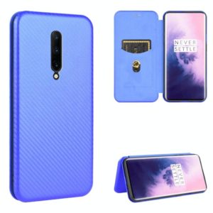 For OnePlus 7 Pro Carbon Fiber Texture Horizontal Flip TPU + PC + PU Leather Case with Card Slot(Blue) (OEM)