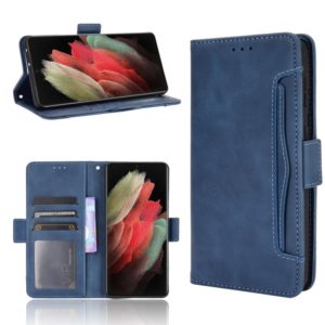 For Samsung Galaxy S21 Ultra 5G Skin Feel Calf Pattern Horizontal Flip Leather Case with Holder & Card Slots & Photo Frame(Blue) (OEM)