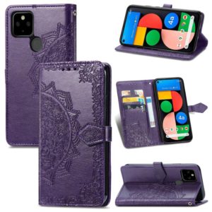 For Google Pixel 5A Mandala Flower Embossed Horizontal Flip Leather Case with Bracket / Card Slot / Wallet / Lanyard(Purple) (OEM)