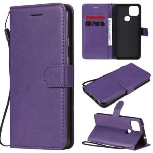 For Google Pixel 5 XL Solid Color Horizontal Flip Protective Leather Case with Holder & Card Slots & Wallet & Photo Frame & Lanyard(Purple) (OEM)