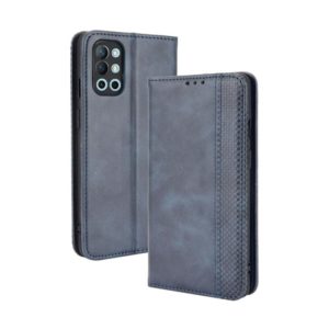 For OnePlus 9R Magnetic Buckle Retro Crazy Horse Texture Horizontal Flip Leather Case with Holder & Card Slots & Photo Frame(Blue) (OEM)