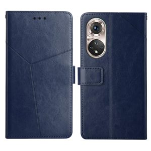 For Huawei P50 Y Stitching Horizontal Flip Leather Phone Case with Holder & Card Slots & Wallet & Photo Frame(Blue) (OEM)