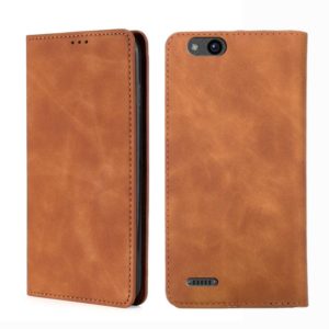 For ZTE Tempo X / Vantage Z839 / N9137 Skin Feel Magnetic Flip Leather Phone Case(Light Brown) (OEM)