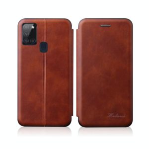 For Samsung Galaxy A21S Integrated Electricity Pressing Retro Texture Magnetic TPU+PU Leather Case with Card Slot & Holder(Brown) (OEM)