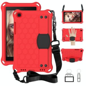 For Galaxy Tab A8.0 T290 / T295（2019） Honeycomb Design EVA + PC Four Corner Anti Falling Flat Protective Shell With Straps(Red+Black) (OEM)