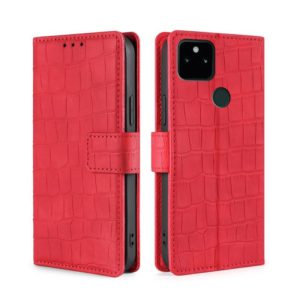 For Google Pixel 5A Skin Feel Crocodile Texture Magnetic Clasp Horizontal Flip PU Leather Case with Holder & Card Slots & Wallet(Red) (OEM)