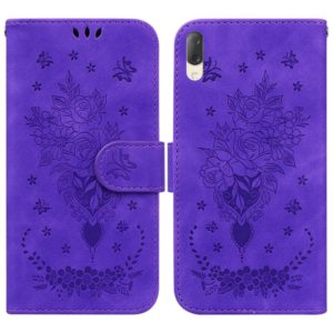 For Sony Xperia L3 Butterfly Rose Embossed Leather Phone Case(Purple) (OEM)