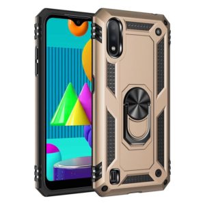 For Samsung Galaxy M01 Shockproof TPU + PC Protective Case with 360 Degree Rotating Holder(Gold) (OEM)