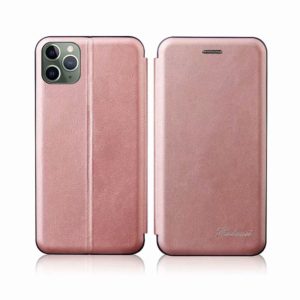 For iPhone 11 Pro Max Integrated Electricity Pressing Retro Texture Magnetic TPU+PU Leather Case with Card Slot & Holder(Rose Gold) (OEM)