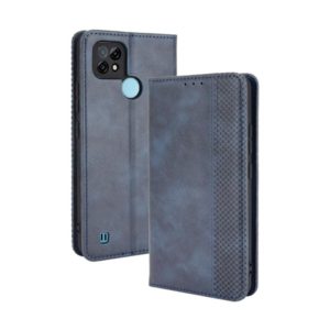 For OPPO Realme C21 Magnetic Buckle Retro Crazy Horse Texture Horizontal Flip Leather Case with Holder & Card Slots & Photo Frame(Blue) (OEM)