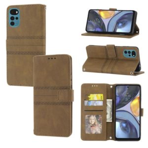For Motorola Moto G22 Embossed Striped Magnetic Buckle Horizontal Flip Phone Leather Case(Brown) (OEM)