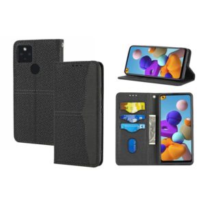 For Google Pixel 5a 5G Woven Texture Stitching Magnetic Horizontal Flip PU Leather Case with Holder & Card Slots & Wallet & Lanyard(Black) (OEM)