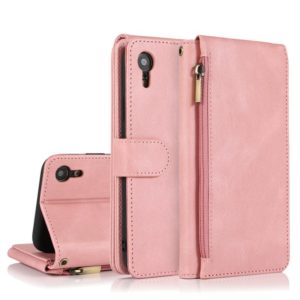 For iPhone XR Skin-feel Crazy Horse Texture Zipper Wallet Bag Horizontal Flip Leather Case with Holder & Card Slots & Wallet & Lanyard(Rose Gold) (OEM)