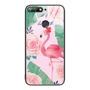 For Huawei Enjoy 8e Colorful Painted Glass Phone Case(Flamingo) (OEM)