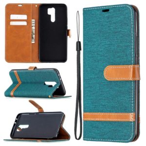 For Xiaomi Redmi 9 Color Matching Denim Texture Horizontal Flip Leather Case with Holder & Card Slots & Wallet & Lanyard(Green) (OEM)