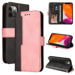 For iPhone 12 Pro Max Business Stitching-Color Horizontal Flip PU Leather Case with Holder & Card Slots & Photo Frame(Pink) (OEM)