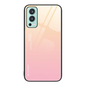For OnePlus Nord 2 5G Gradient Color Glass Case(Yellow Pink) (OEM)