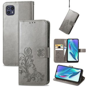 For Motorola Moto G50 5G Four-leaf Clasp Embossed Leather Case with Lanyard & Card Slot & Wallet & Holder(Grey) (OEM)