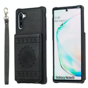 For Galaxy Note10 Sunflower Embossing Pattern PU + TPU Case with Holder & Card Slots & Photo Frame & Lanyard(Black) (OEM)
