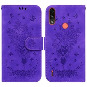 For Motorola Moto E7 Power / E7i Power Butterfly Rose Embossed Leather Phone Case(Purple) (OEM)