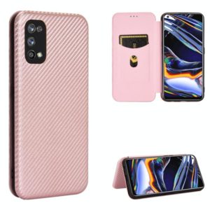 For OPPO Realme 7 Pro Carbon Fiber Texture Horizontal Flip TPU + PC + PU Leather Case with Card Slot(Pink) (OEM)