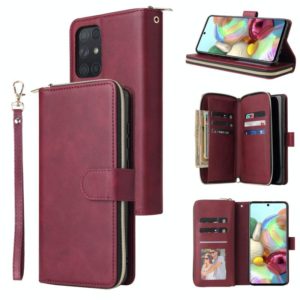 For Samsung Galaxy A72 5G Zipper Wallet Bag Horizontal Flip PU Leather Case with Holder & 9 Card Slots & Wallet & Lanyard & Photo Frame(Red Wine) (OEM)