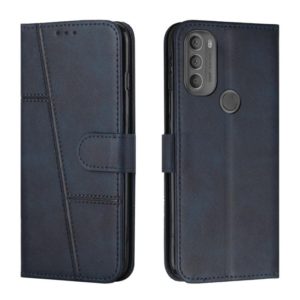 For Motorola Moto G71 5G Stitching Calf Texture Buckle Leather Phone Case(Blue) (OEM)