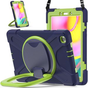 For Samsung Galaxy Tab A 8.0 (2019) T290 / T295 Silicone + PC Protective Case with Holder & Shoulder Strap(Navy Blue + Yellow Green) (OEM)