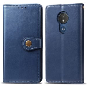 Retro Solid Color Leather Buckle Mobile Phone Protection Leather Case with Lanyard & Photo Frame & Card Slot & Wallet & Bracket Function for Motorola Moto G7 Play(Blue) (OEM)