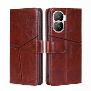 For Honor X40i Geometric Stitching Leather Phone Case(Dark Brown) (OEM)