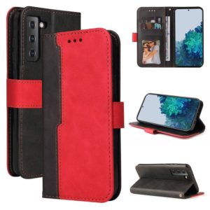 For Samsung Galaxy S21 FE Business Stitching-Color Horizontal Flip PU Leather Case with Holder & Card Slots & Photo Frame(Red) (OEM)