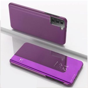 For Samsung Galaxy S21 FE Plated Mirror Horizontal Flip Leather Case with Holder(Purple) (OEM)