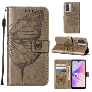 For OPPO A57 5G 2022 Embossed Butterfly Leather Phone Case(Grey) (OEM)