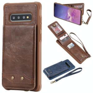 For Galaxy S10+ Vertical Flip Shockproof Leather Protective Case with Short Rope, Support Card Slots & Bracket & Photo Holder & Wallet Function(Coffee) (OEM)