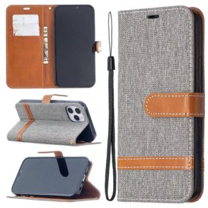 For iPhone 12 / 12 Pro Color Matching Denim Texture Horizontal Flip Leather Case with Holder & Card Slots & Wallet & Lanyard(Grey) (OEM)