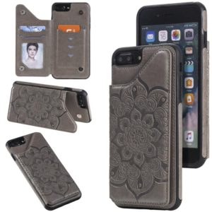 Flower Embossing Pattern Shockproof Protective Case with Holder & Card Slots & Photo Frame For iPhone 8 Plus / 7 Plus(Grey) (OEM)