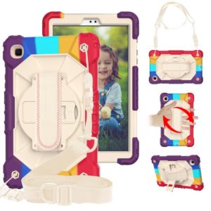 For Samsung Galaxy Tab A7 Lite T220 / T225 Contrast Color Robot Shockproof Silicon + PC Protective Case with Holder & Shoulder Strap(Colorful Red Beige) (OEM)