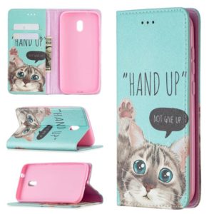 For Nokia C1 Plus Colored Drawing Pattern Invisible Magnetic Horizontal Flip PU Leather Case with Holder & Card Slots & Wallet(Cat) (OEM)