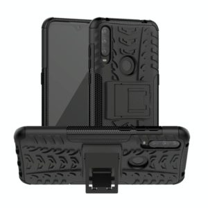 For Alcatel 3L (2020) Tire Texture Shockproof TPU + PC Protective Case with Holder(Black) (OEM)