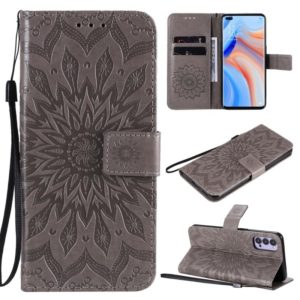 For OPPO Reno4 5G Sun Embossing Pattern Horizontal Flip Leather Case with Card Slot & Holder & Wallet & Lanyard(Grey) (OEM)